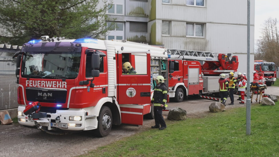 Bewusstlose Frau bei Küchenbrand in Wels-Lichtenegg durch Feuerwehrleute aus Hochhaus gerettet